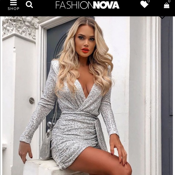 FASHION NOVA Silver Sequin Dress - Picture 1 of 5
